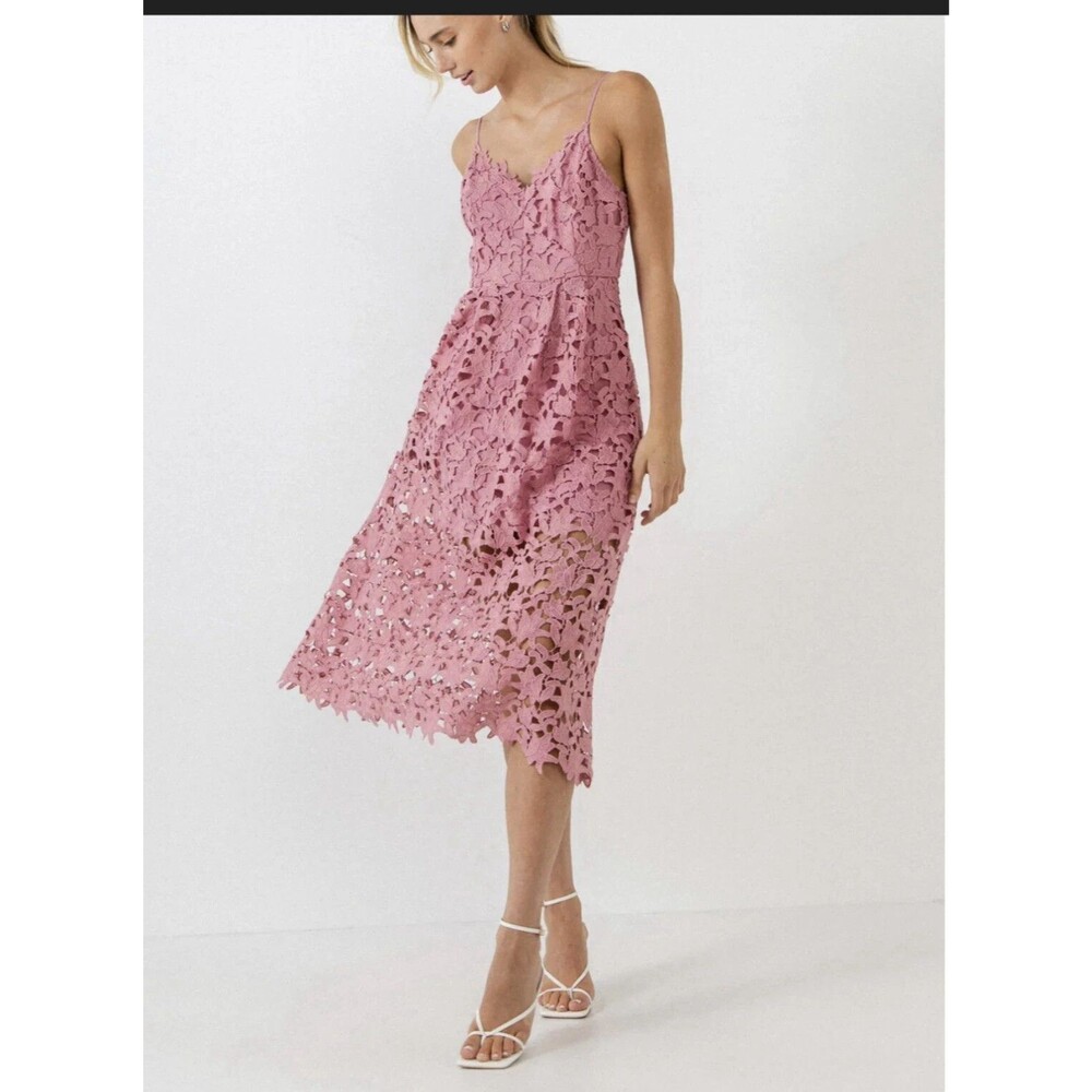 ASTR The Label Pink Knit Lace Overlay A-Line Midi Dress Size S Whimsical